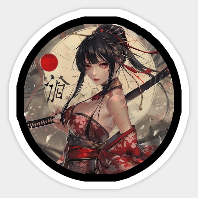 Japanese Samurai Girl Round Sticker by Vlaa